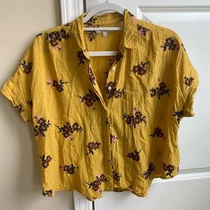 Madewell Cropped Yellow Floral Button Up Blouse Size Small